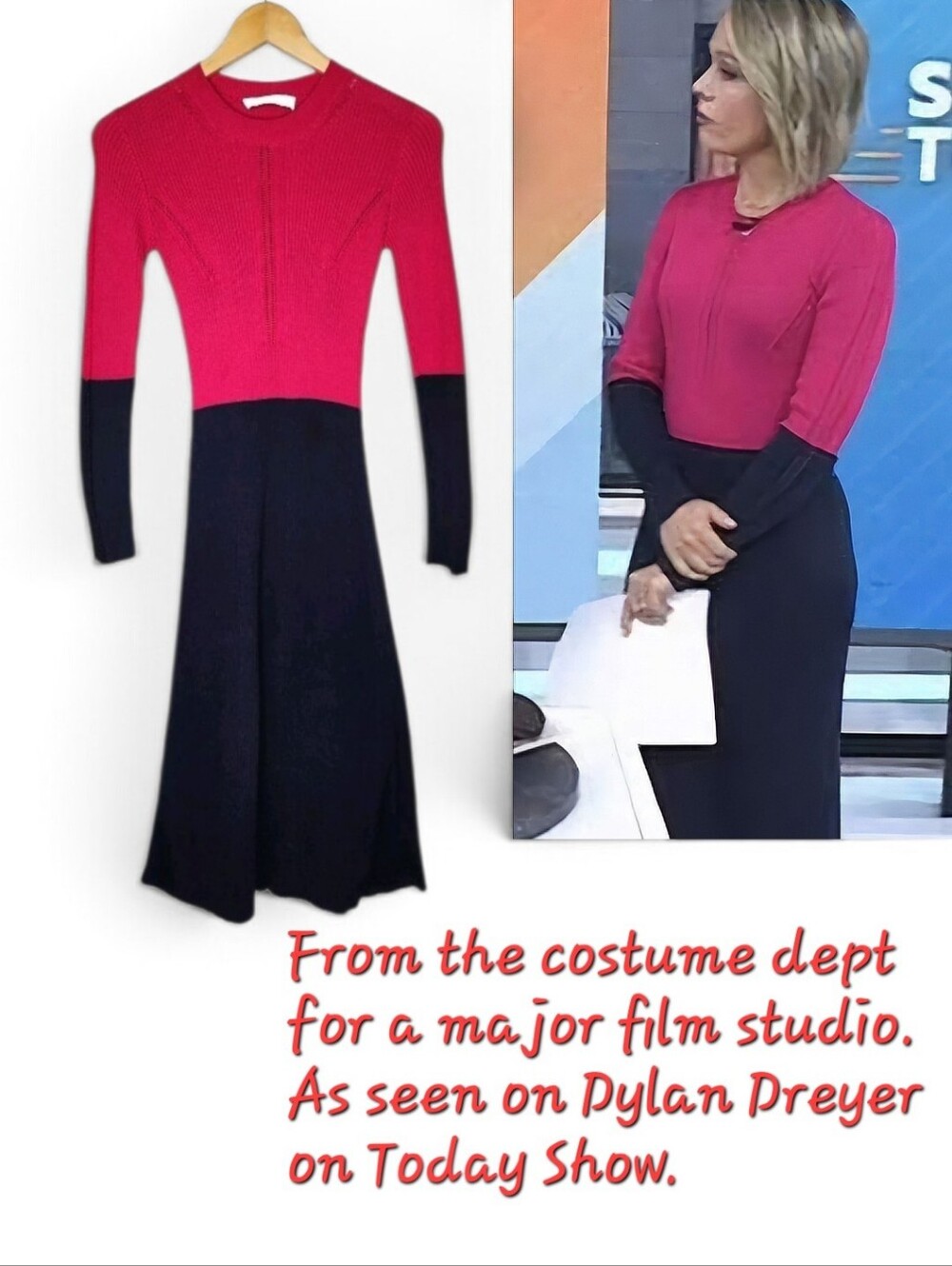 Cedric Charlier Colorblock Knit Midi Dress in Navy and Dark Pink Size 2